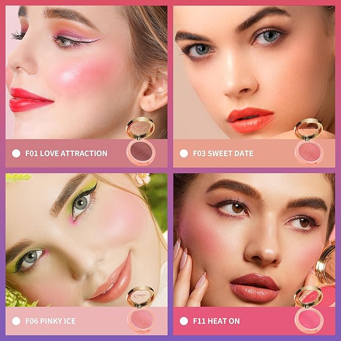 OULAC Pink Lumious Blush Makeup| 2 in 1 Powdery Blush&Highlighter| Shimmer Metallic Glow| Shape&Highlight Face| Cruelty-Free & Highlight Bling| F06 Pinky Ice