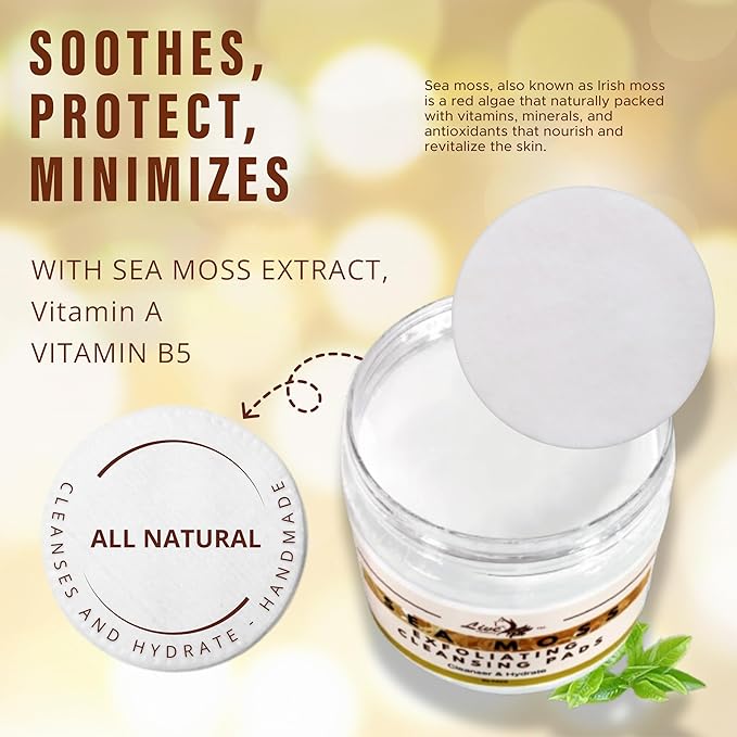 Live Healthy The Original Kojic Acid & Sea Moss Cleansing Pads - Natural, Face Cleanser, with Vitamin E, Glycolic Acid & Hyaluronic Acid - Clears Acne, Face Peel Toner Pads - Made in USA | 30 Pack