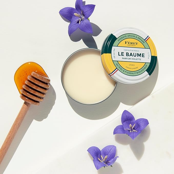 Feret Parfumeur Le Baume Multi-Purpose Balm – Violette – Deeply Hydrating Moisturizer for Dry Cracked Skin, Lips & Cuticles - Natural Lip Balm with Shea Butter & Honey -Made in France - 50ml/1.7 Ounce