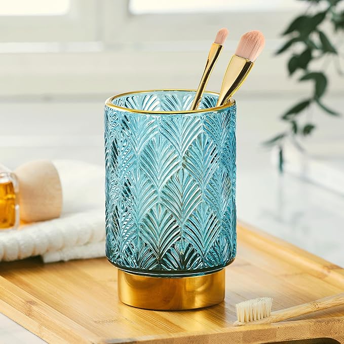 Makeup Brush Holder Organizer,Toothbrush Holders,Desk Pen Pencil Holder,Multifunctional Vintage Glass Brush Cup（A42-3-US）