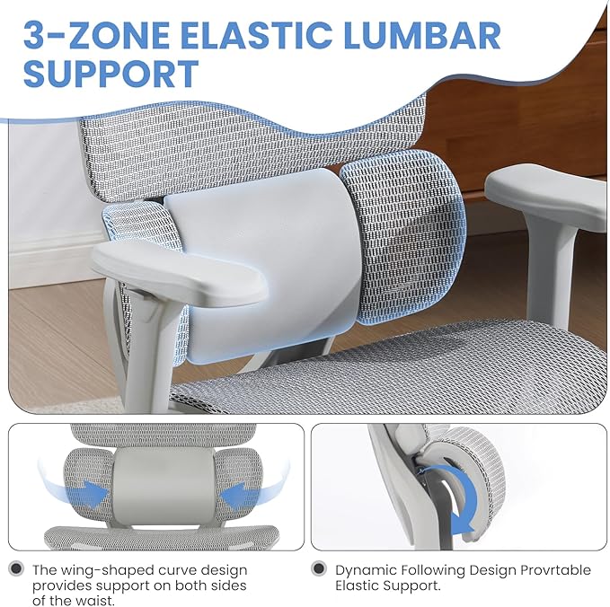 MOJAY Ergonomic Office Chair with Footrest, Big and Tall Desk Chair with Lumbar Support, High Back Home Desk Chair for Long Desk Work, Swivel Rolling Computer Seating with 4D Armrest for Home Office