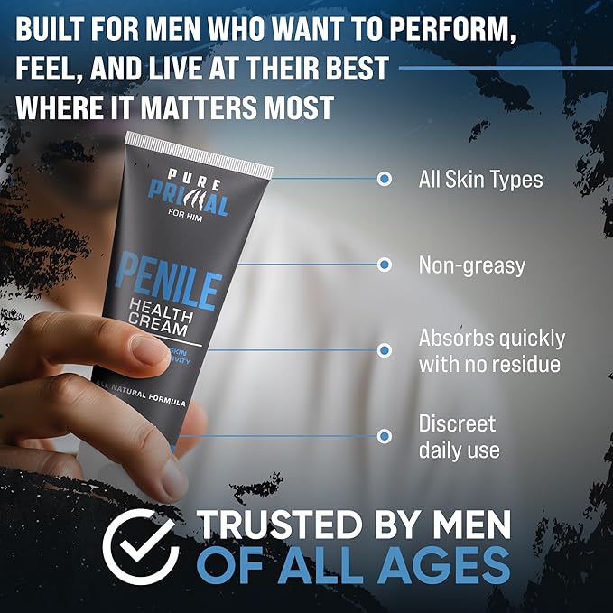 Pure Primal Penile Health Cream for Men – Fast-Absorbing Daily Moisturizer for Delicate Areas – Hydration & Comfort Support for Sensitive, Dry, or Irritated Skin – Non-Greasy, Fragrance-Free Formula