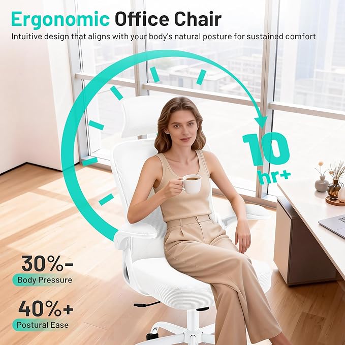 AreShark Office Chair - Ergonomic Desk Chair Breathable Mesh Chair with 2D Headrest & Adjustable Lumbar Support - Executive High Back Rolling Swivel Computer Gaming Chair with Wheels Flip-up Armrests