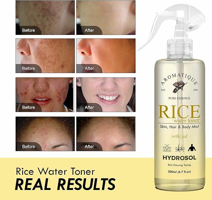 Aromatique Rice Water Toner Hydrating & Nourishing Face Mist Brightens, Revitalizes & Softens Multi-Use Hydrosol for Skin & Hair Suitable for All Skin Types Daily Use (200 ML) Pink