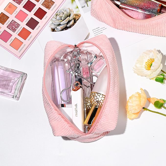 SOIDRAM 6PCS Bridesmaid Proposal Gifts Corduroy Pink makeup bag bulk for Wedding Party Favors Bachelorette party decorations Toiletry Organizer Bag Cosmetic Case Gift