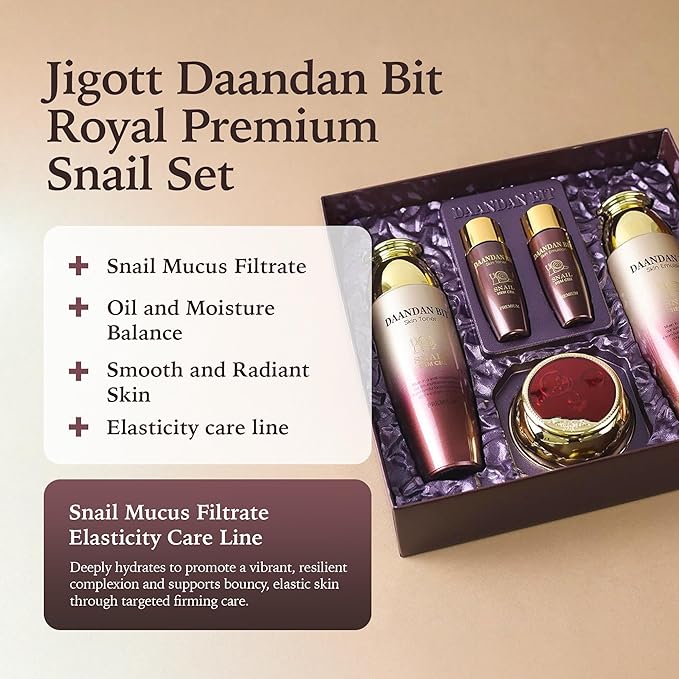 Jigott - Daandan Bit Royal Premium Snail 3 Set, Snail Skin Toner 150ml, Snail Skin Emulsion 150ml, Snail Firming Cream 50ml, Snail Skin Toner Sample 30ml, Snail Skin Emulsion 30ml