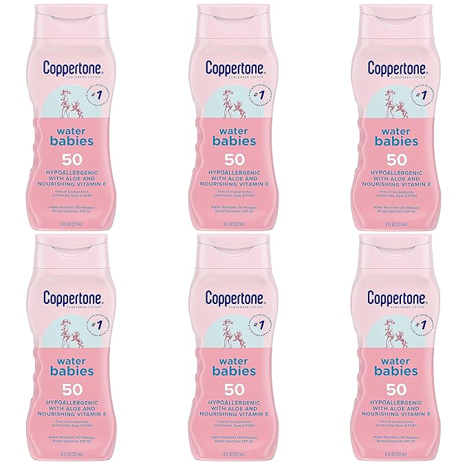 Coppertone Waterbabies Aloe & Vitamin-E Lotion SPF 50, 8 oz, 6-Pack