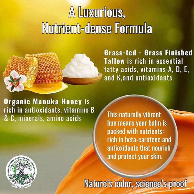 ProSeed Manuka Honey Unwhipped Tallow Balm – Handmade Grass-Fed Beef Moisturizer with Frankincense, Vitamin E, Castor, Buah Merah & Turmeric – Face & Body Cream for Men, Women & Kids – Travel Size