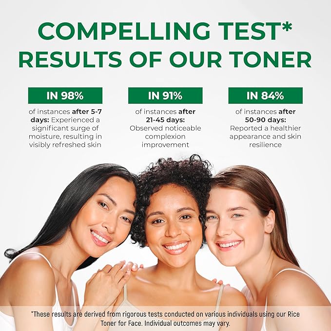 Rice Toner for Face, 82% Rice Extract with Hyalyronic Acid, Niacinamide and Centella Extract - Hydrating for Dry, Dull, Combination Skin, Vegan, Fragrance Free, Glass Skin