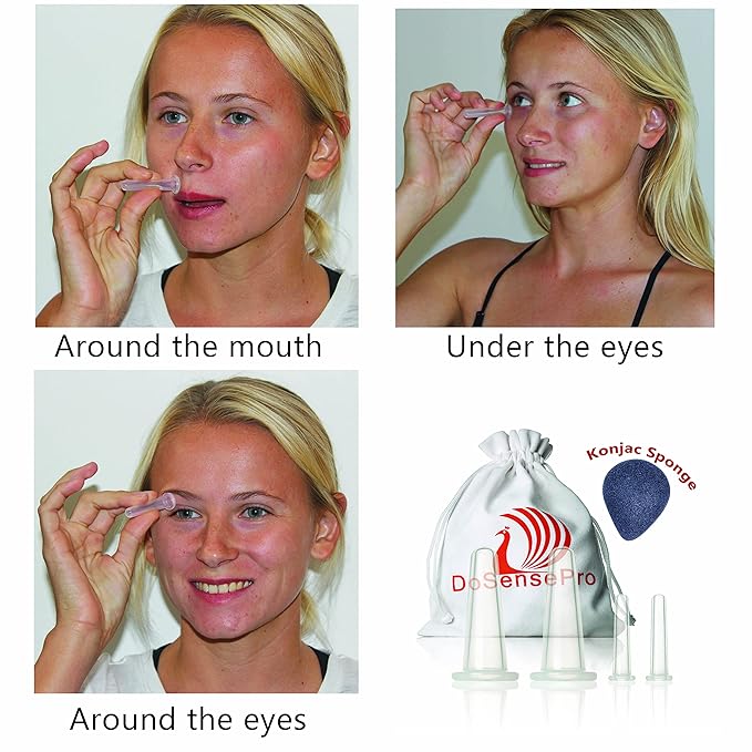 Anti-Aging Facial Cupping Set for Face and Neck with Japanese Konjac Sponge for Enhanced Skin Care