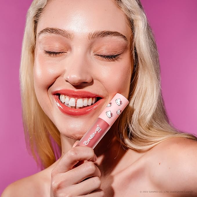 The Crème Shop x Hello Kitty | Kawaii Kiss Moisturizing Lip Oil - Strawberry | Ultra Hydrating Lip Moisturizer | Cool-Toned Mauve Pink Tinted Lip Gloss