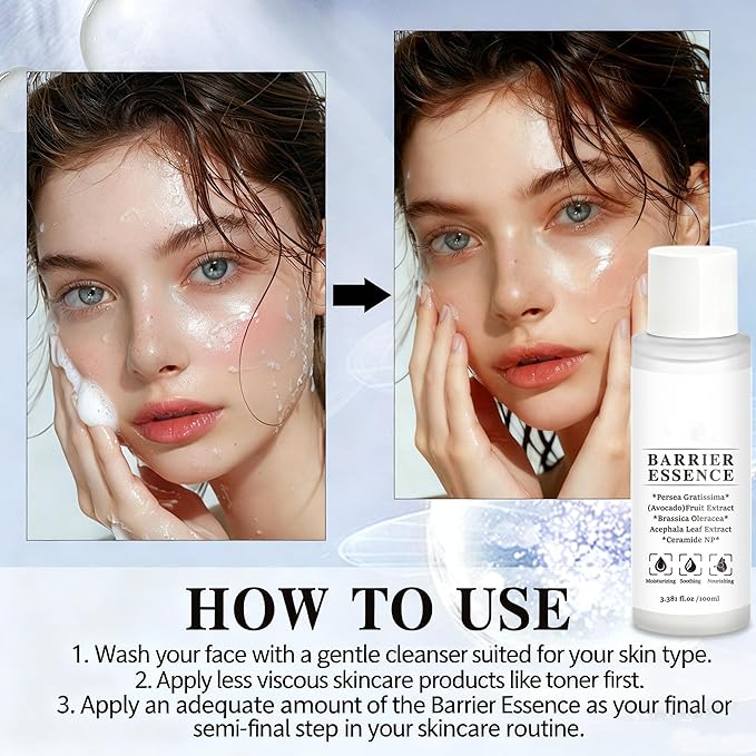 Barrier Enhancing Toner to Essence, Daily Skin Barrier Care Serum for Sensitive Skin, Hydrating Soothing Essence Toner with Ceramide, Deep Hydration & Silky Finish, 3.381 fl. oz
