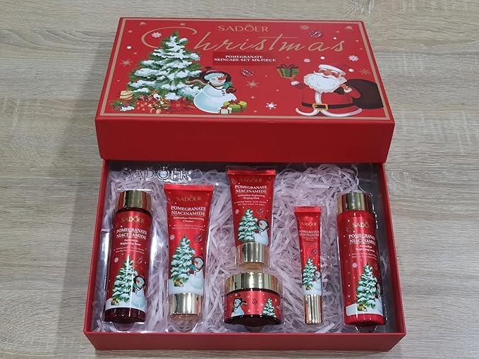 Gifts for Women 6 Pcs Skin Care Set Pomegranate Moisturize Soothe Hydrate Gifts for Teenage Girls Stocking Stuffers-Cleanser,Toner,Lotion,Face Cream,Eye Cream,Sleep Mask