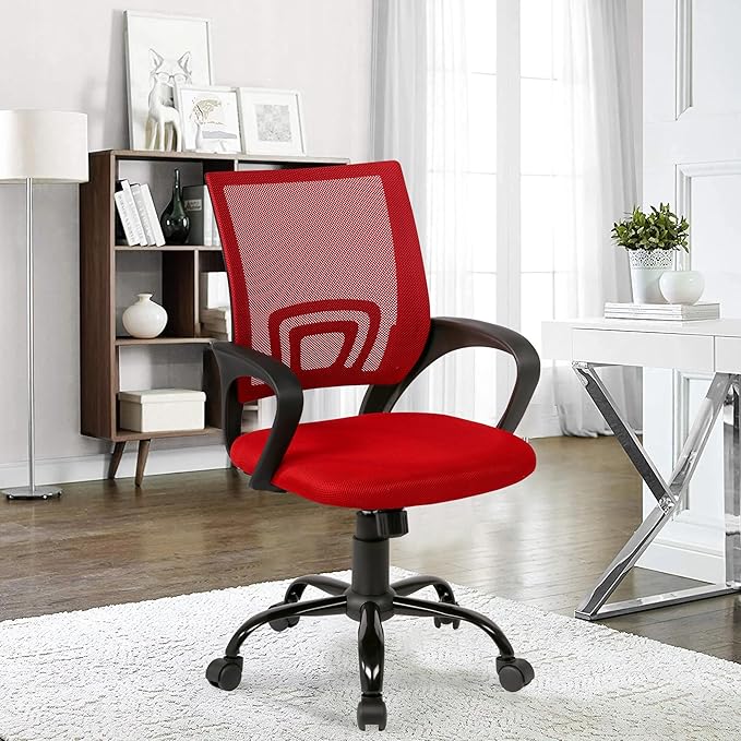 PayLessHere Office Computer Chair Ergonomic Cheap Desk Chair Adjustable Comfortable Mid Back Task Rolling Swivel with Lumbar Support for Home Office Desk, Red
