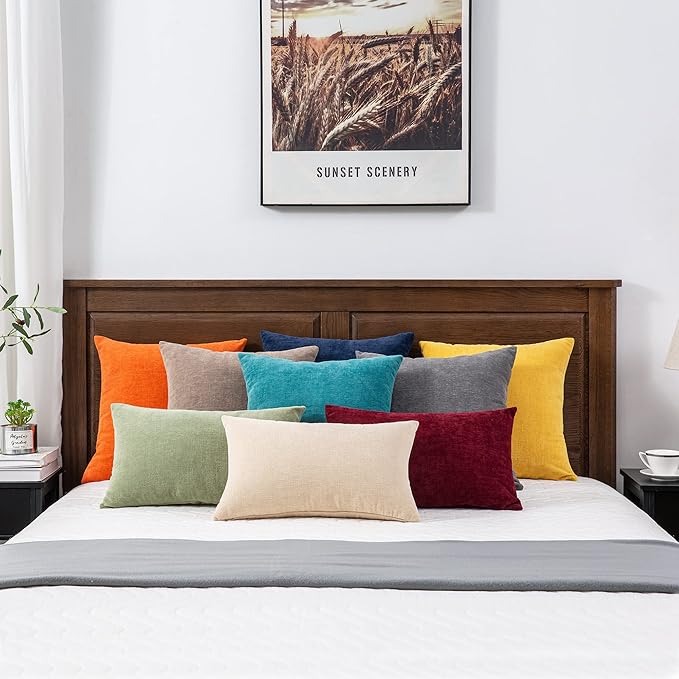 GAWAMAY Decorative Square 16x16 Inch Throw Pillow Covers Set of 2, Super Soft Chenille Pillows Farmhouse Fall Pillowcase for Living Room Bedroom Sofa Couch Cushion Cover Teal 40x40cm (No Insert)