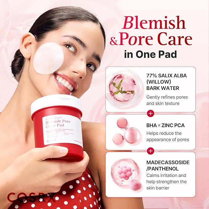 COSRX OneStep Original Blemish Pore Clear Pad, 100 Pads, Dual-Sided Facial Pad for Exfoliation, Pore Care & Hydration with BHA, PHA & Zinc PCA & 5 Hyaluronic Acids, Korean Skin Care