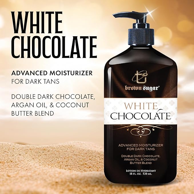 Brown Sugar White Chocolate Tan Extender & Moisturizer for Dark Tans, Moisturizing Lotion for All-Day Hydration & Glow with Dark Chocolate, Argan Oil & Coconut Butter Blend, 18 Fl Oz