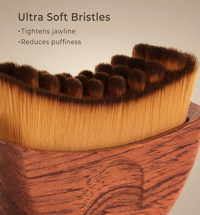 Lymphatic Contour Face Brush - Wooden Handle Face Brush for Lymphatic Drainage - Facial Sculpting Dry Guasha Brush - Face Lymphatic Drainage Brush - Face Contour Depuff Lift Brushes Sapele