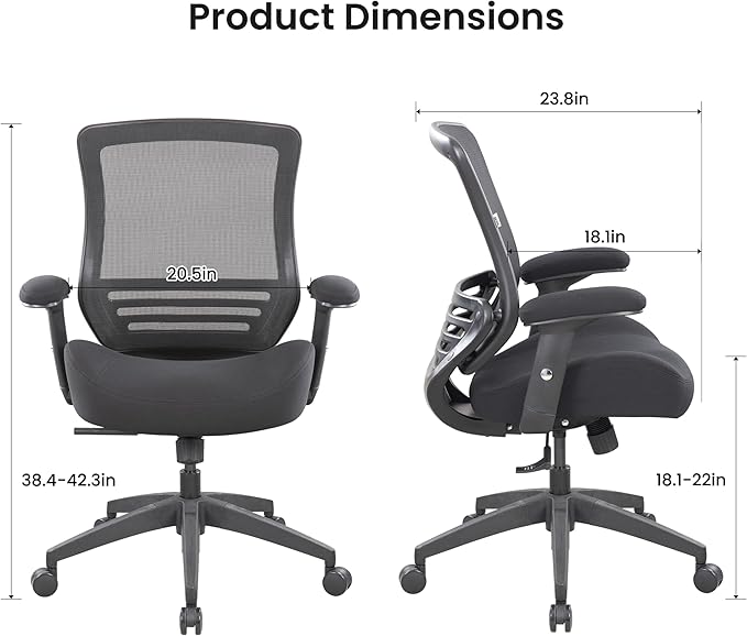 BOLISS Office Chair Mesh Ergonomic Super Soft Wide Cushion Computer Desk Chair Height Adjustable Arms(Black)