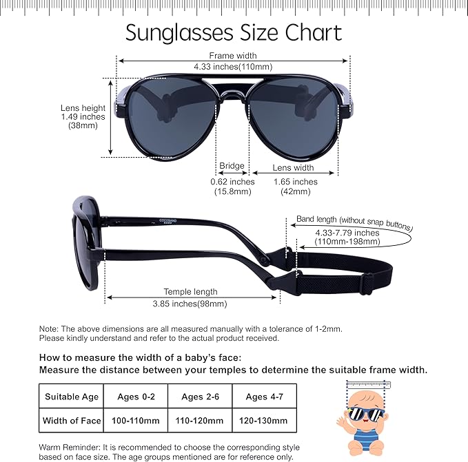 COCOSAND Baby Boys Girls Aviator Sunglasses with Strap Polarized Flexible Retro Pilot for Infants Toddler Age 0-24 Months