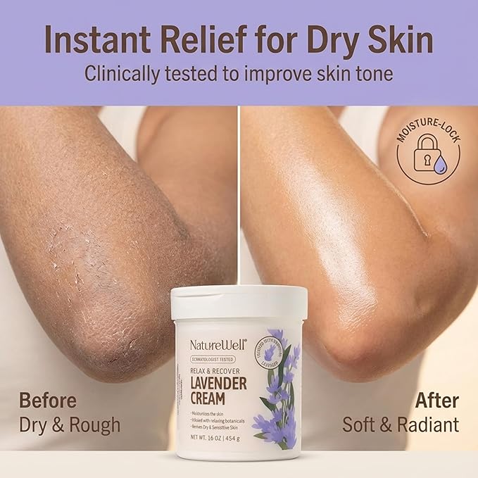 NATURE WELL Lavender Smooth & Soften Moisturizing Cream For Face, Body, & Hands, Calming & Soothing, Infused With Natural Oils & Extracts, Restores Skin Moisture Barrier, 16 Oz