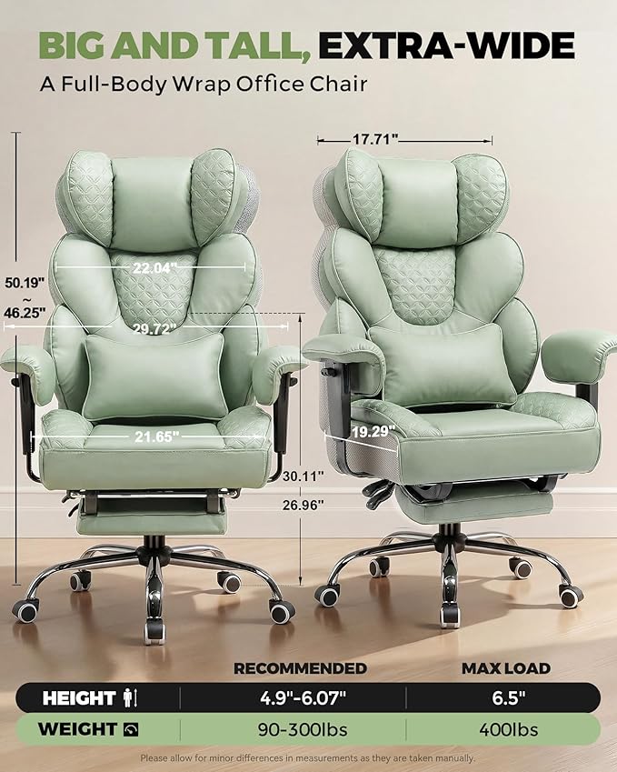 COMHOMA Big and Tall Office Chair with Upgrade Footrest, Heavy Duty Gaming Chair High Back Executive Chair with Spring Lumbar Support for Lower Back Pain Relief, 150°Reclining Adjustable Armrests