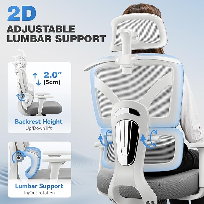 Ergonomic Office Desk Chair, High Back Mesh Office Chair with Adjustable Lumbar Support, 3D Headrest, Big and Tall Home Computer Desk Chairs Comfy for Work, Gaming, 300lbs, (Gray, 6 Pack)