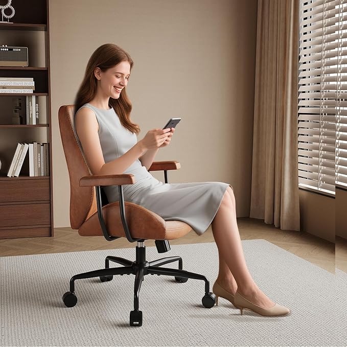 Ergonomic Office Chair 330LBS, Reclining Swivel Mid Back Desk Chair with Adjustable Height, Thickened Cushions, Comfy Executive Armchair for Home Office