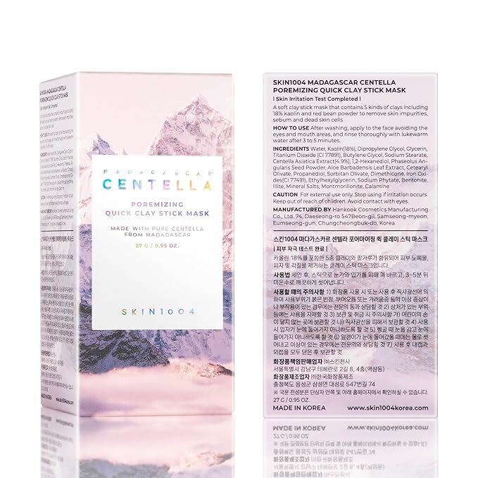 SKIN1004 Poremizing Quick Clay Stick Mask, Face Mask Skincare for Pore Minimizing, Facial Clay Mask with Centella, Pore Minimizer for Sebum Control, Pink Mud Mask, Korean Skin Care, 0.95 oz / 27g