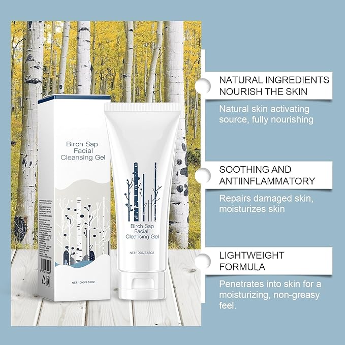 Birch Sap Cleanser Gel & Toner - Brighten Facial Skin, Hydrating, Soothe Sensitive Redness, Oil-Control Daily Moisturizing Skincare(1PCS)
