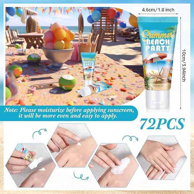 72 Pcs Mini Sunscreen Bulk for Summer Party Wedding SPF 30 Water Resistant Sunscreen Lotion Bulk 1oz Travel Size for Thank You Gifts Wedding Party Supplies (Beach)