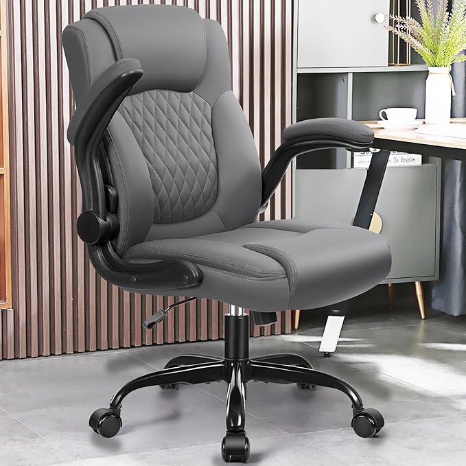 Leather Office Chair, PU Home Computer Desk Chairs with Ergonomic Back Support, 360°Swivel Free，Small Gaming Chair with Wheels and Adjustable Armrests, for Short People Use