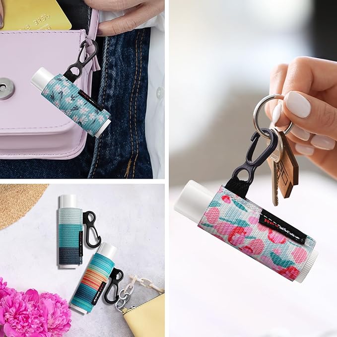 HEYSKAY 5pcs Lip Balm Holder Keychain Lipstick Sleeves Lip Gloss Holder Keychain Chapstick Elastic Sleeves for Men Women(Strip/Wave/Argyle)