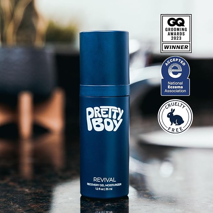 Prettyboy Face Revival Gel Moisturizer For Men - Hydrating Cream That Refreshes Dry Skin, Irritation, & Redness - Supports Anti Aging & Anti Wrinkle - Fragrance Free - 2 Count