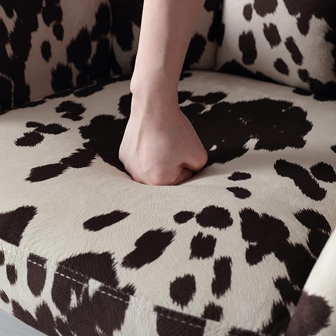 Cow Print Chair Modern Velvet Office Desk Chair with Armrest, Height Adjustable Wide Seat Computer Task Chair for Home Office, Mid Back Accent Chair, Cow