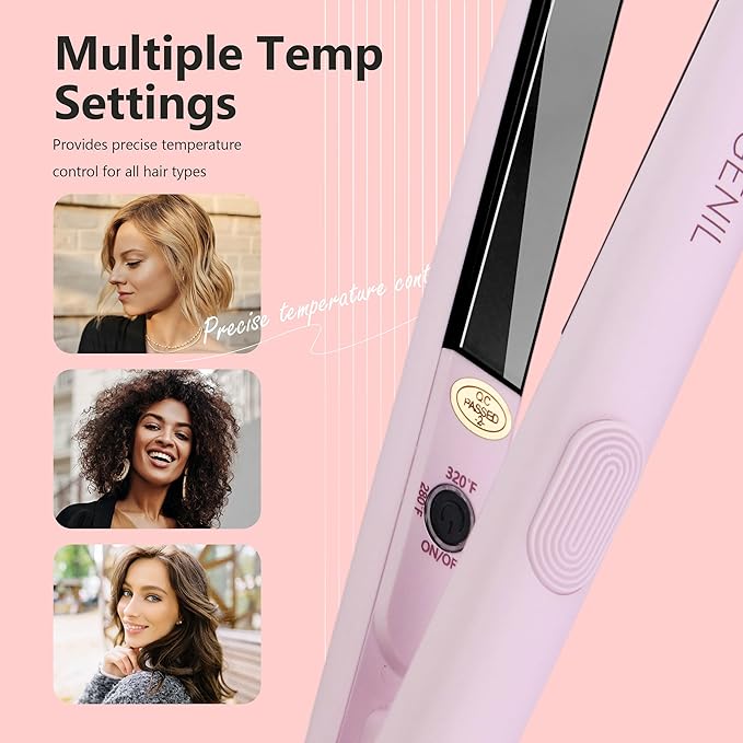 ANGENIL Pro Ultra Mini Flat Iron for Short Edges, Travel Hair Straightener and Curler 2 in 1, Small Dual Voltage Hair Straightening Ceramic Flat Iron 0.7-inch, Front Bangs, 3 Temp (280℉- 320℉ -380℉)