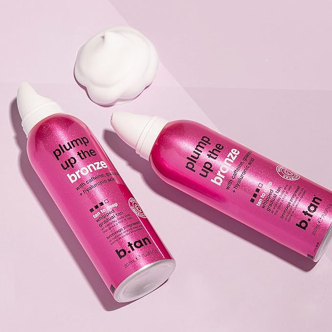 b.tan Dark Gradual Self Tanner Whip | Plump Up the Bronze - Daily Aerosol Foam to Build a Deep, Bronzed Everyday Glow, Enriched With Hyaluronic Acid + Guarana For Plump, Juicy Skin, 207ml