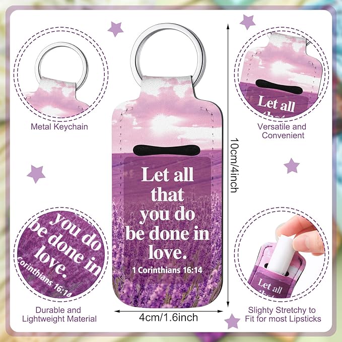 72 Pcs Christian Bible Lipstick Holder Key Chain Lip Balm Holder Gift Bulk with Metal Ring Lipstick Lip Gloss Pouch Religious Party Bible Inspiration Gift for Women Man Church(Retro)