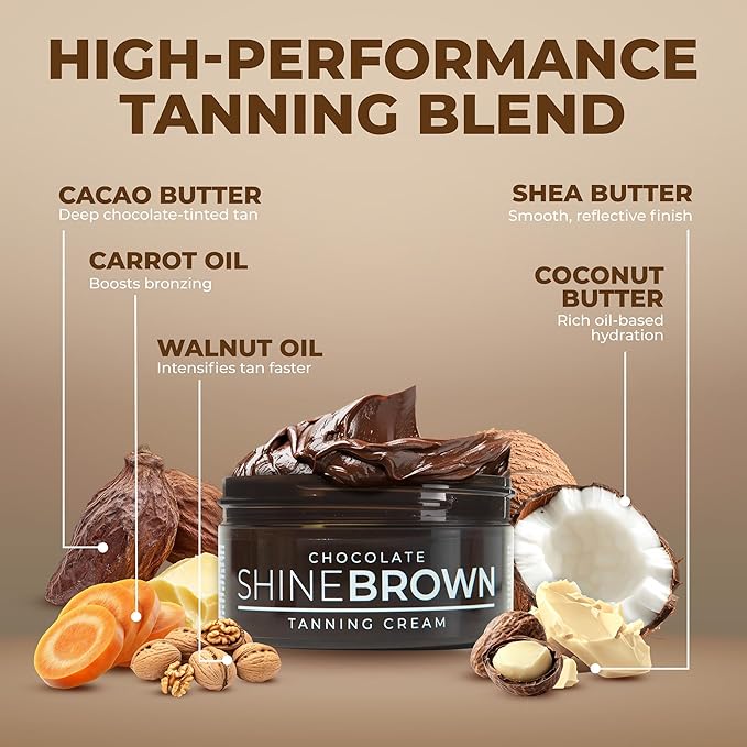 BYROKKO Shine Brown Chocolate Tan Accelerator Cream 6.8 Fl Oz, Outdoor Sun or Indoor Tanning Oil or Tanning Bed Lotion, Fast Bronzer with Premium Natural Ingredients for Deep, Long-Lasting Glow