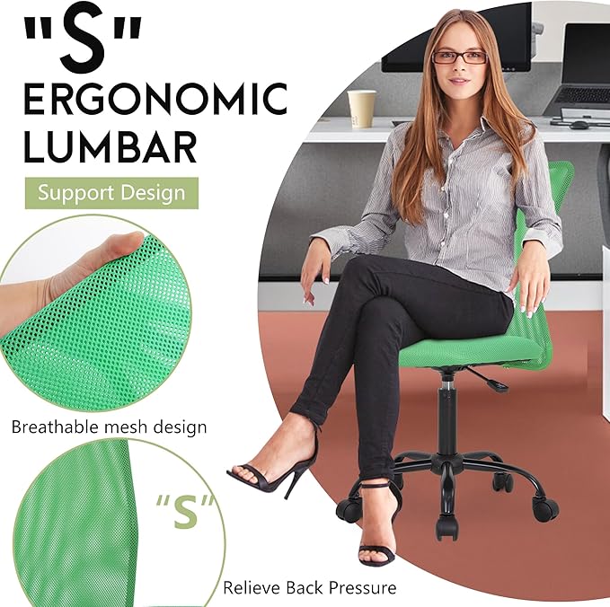 BestOffice Ergonomic Office Chair Desk Chair Mesh Computer Chair Armless Back Support Modern Executive Rolling Swivel Chair with Lumbar Support(Green)