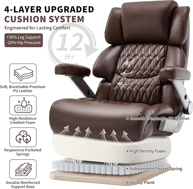 Big and Tall Office Chair 700lbs- Large High Back Executive Computer Desk Chair with 3D Flip-Up Arms, Adjustable Lumbar Support, Extra Wide Plus Size Seat, Heavy Duty Metal Base & Quiet Rubber Wheels