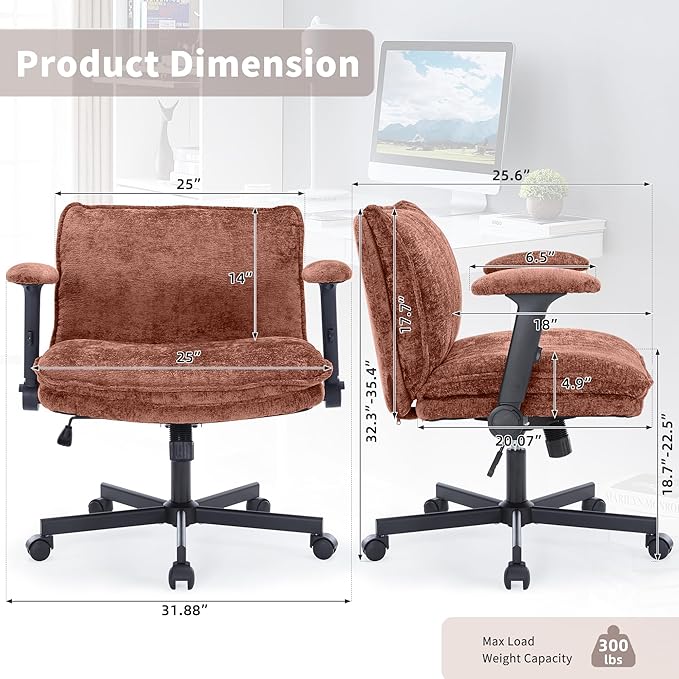 Cross Legged Office Chair, Height Adjustable Swivel Desk Chair with Flip-Up Arms, Padded Criss Cross Chair for Home Office & Bedroom