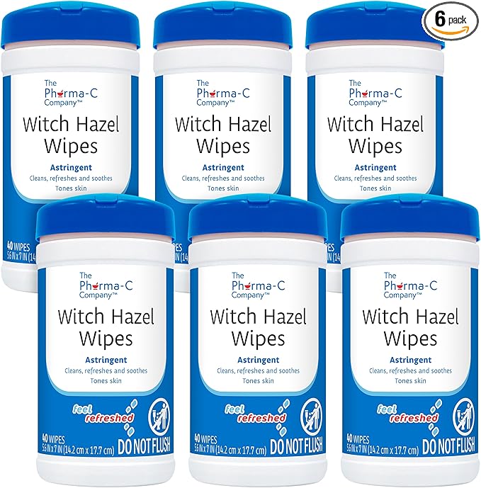 The Pharma-C Company - Witch Hazel Wipes [6 canisters] - Daily Toner & Astringent Cleansing Cloths for Face