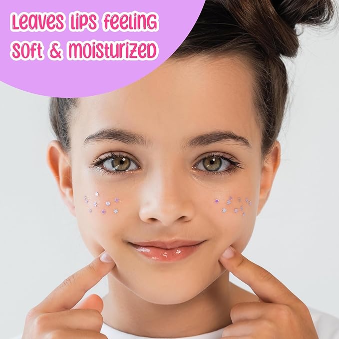 Girl Glitter Lip Balm Compact - Fruit Flavored Gloss Safe Non-Toxic Set Girls Gift, Kids Makeup Favor, Travel Size Cosmetic Assortment
