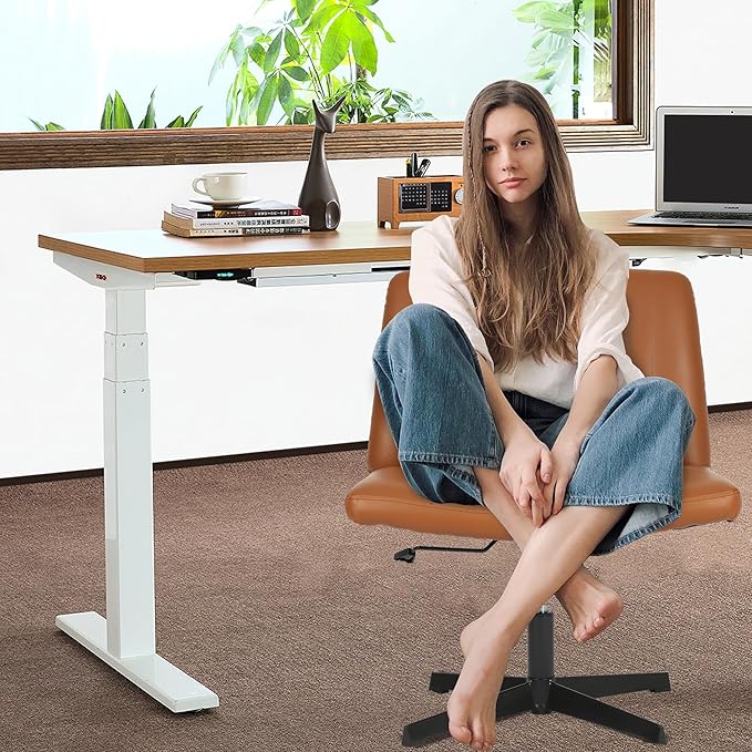 FDW Criss Cross Chair Armless Cross Legged Office Desk Chair Adjustable Swivel Ergonomic No Wheels Backrest with Wide Seat Native Sponge Computer Task Vanity for Home Office,Brown