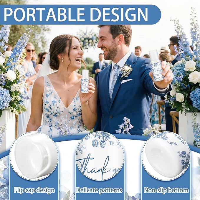24 Pcs Blue and White Flowers Favors for Wedding Mini Sunscreen Bulk SPF 30 Travel Size 1 Fl. oz Sunscreen Bridal Wedding Baby Shower Party Favor for Guests Thank You for Celebrating with Us Gifts