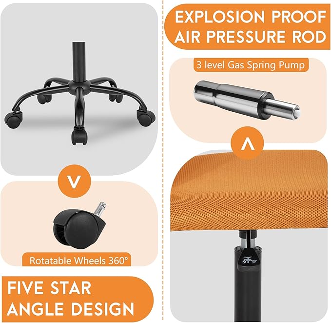 FDW Home Office Chair Mid Back Mesh Desk Chair Armless Computer Ergonomic Task Rolling Swivel Chair Back Support Adjustable Modern with Lumbar Support (Pack of 2, Orange)