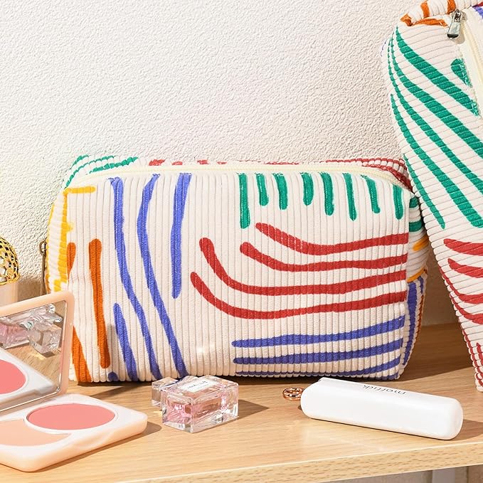 SOIDRAM Makeup Bag Preppy Cosmetic Bag Bulk Makeup Pouch Personalize Travel Toiletry Bag Organizer Cute DIY Makeup Brushes Storage Bag for Women