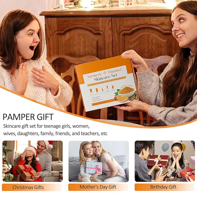 Skincare Set Turmeric Teen Face Care Kit Girls, Skin Care Set Hydrating & Cleaning, 5PCS Turmeric Skin Care Products - Cleanser, Toner, Face & Eye Cream, Serum, Travel Skincare Gift Set For Women