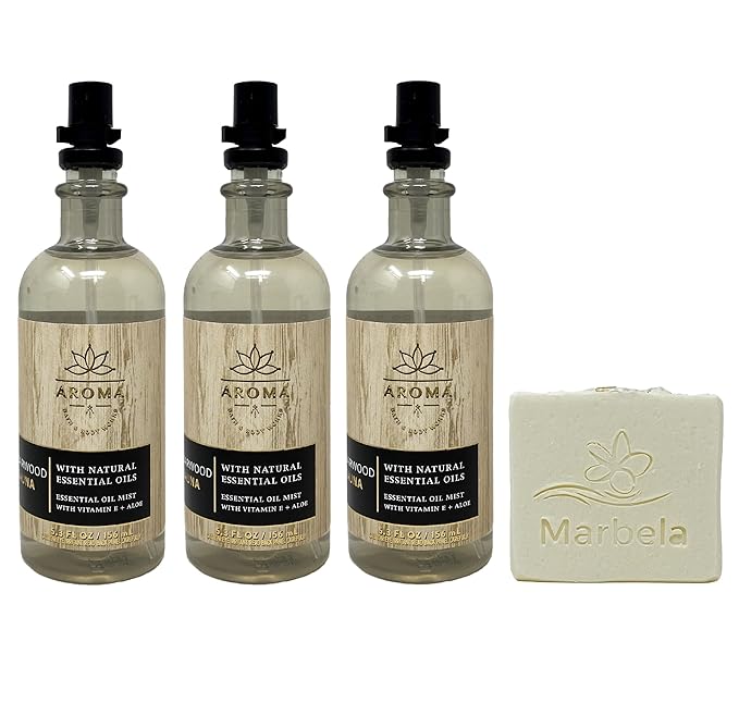 Bath & Body Works Aroma Cedarwood Sauna 3 Pack Essential Oil Mist Bundle with a Natural Oats Bar Soap - Full Size